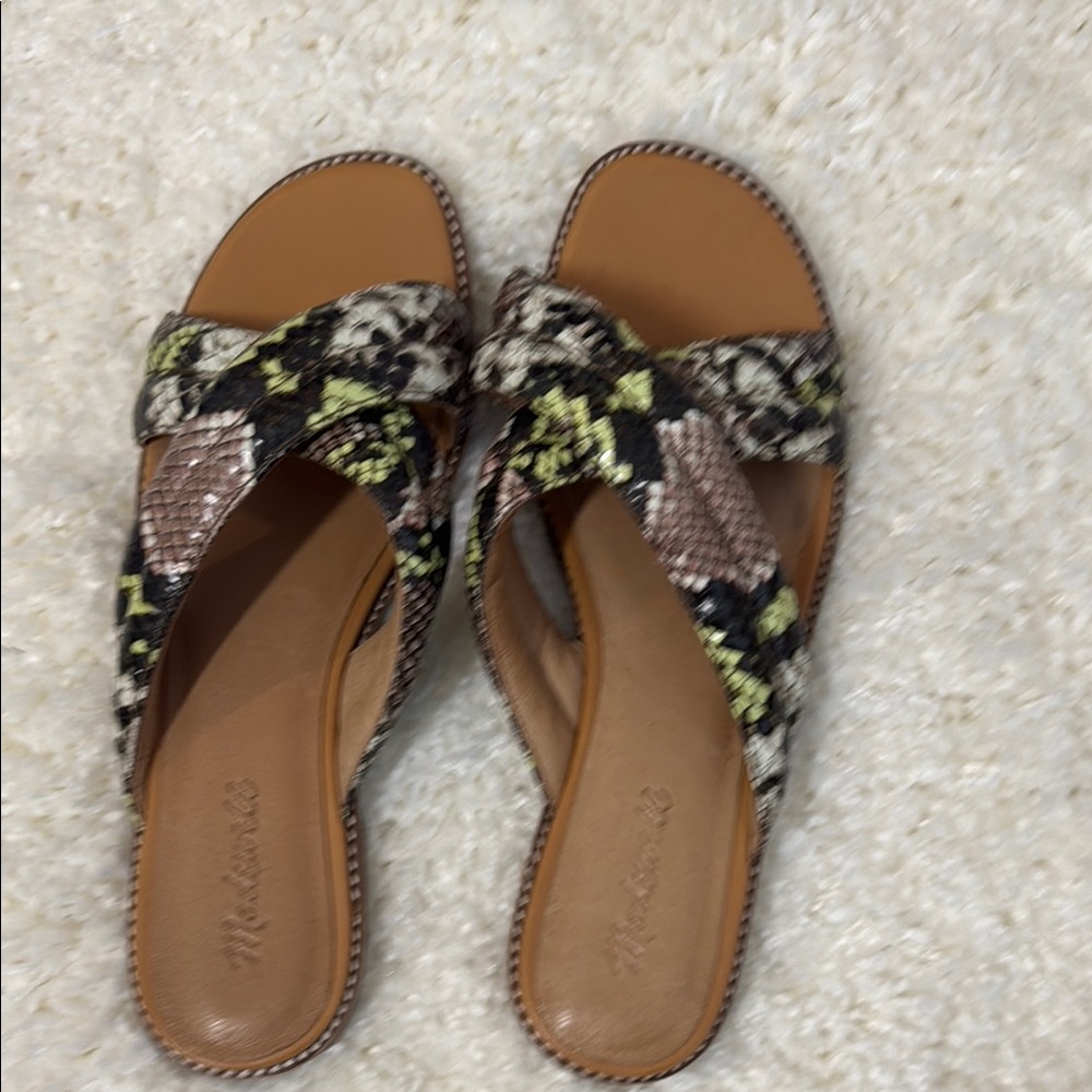 Madewell slide sandal with criss cross snakeskin multi color size 10